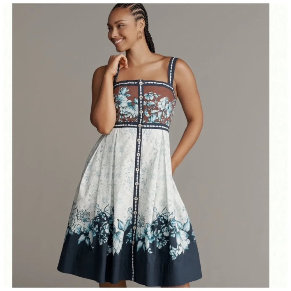 NWT Anthropologie Maeve Sleeveless Square-Neck Button-Front Midi Dress, L - Picture 5 of 14